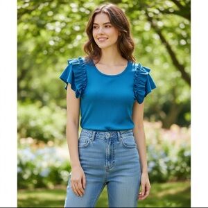 Stellah Blue Ruffled Blouse